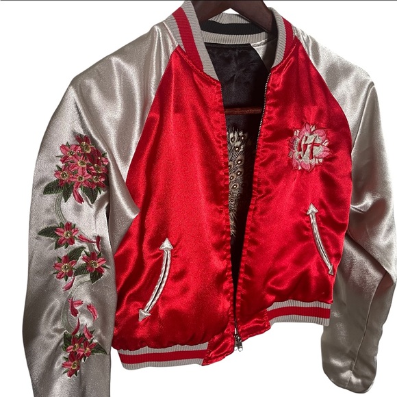 Vintage Jackets & Blazers - Y2K It Jeans Reversible Embroidered Oriental Silky Peacock Jacket 🦚